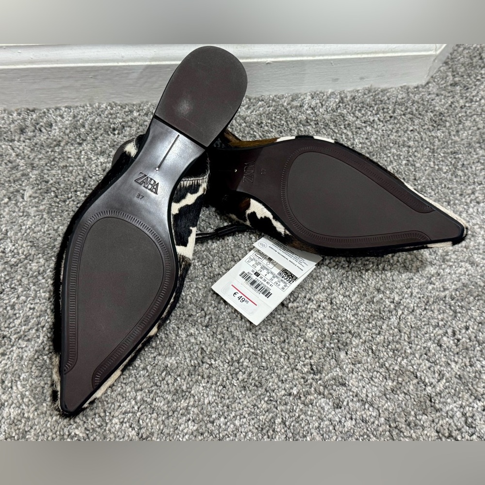 NWT- Zara Leather Slingback Flats-cow furskin-Size 6.5 - Picture 5 of 5